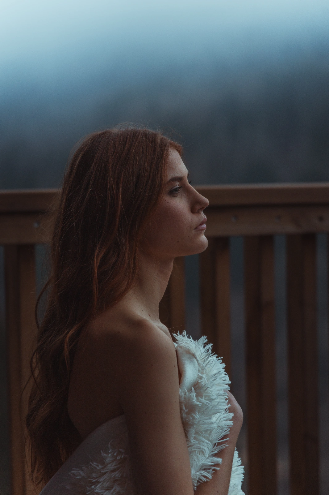 Portraits sur la terrasse d'un chalet en hiver de Jade